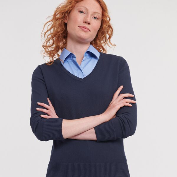 Russell Athletic Collection Ladies Cotton Acrylic V Neck Sweater Thumbnail