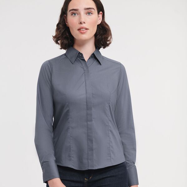 Russell Athletic Collection Ladies Long Sleeve Fitted Poplin Shirt Thumbnail