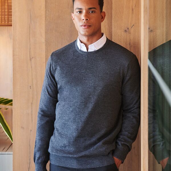 Henbury Lightweight Cotton Acrylic Crew Neck Sweater Thumbnail