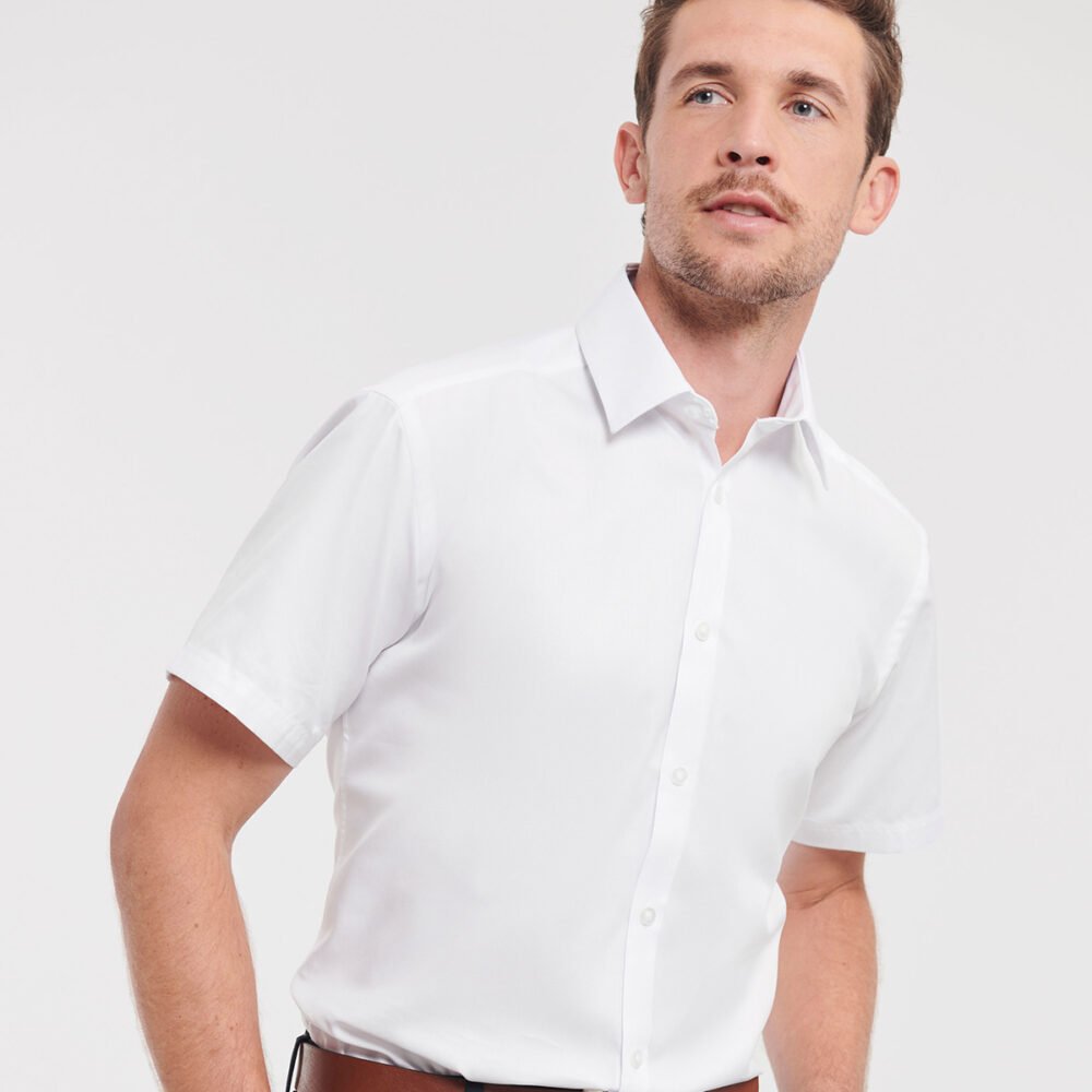 Short sleeve herringbone shirt