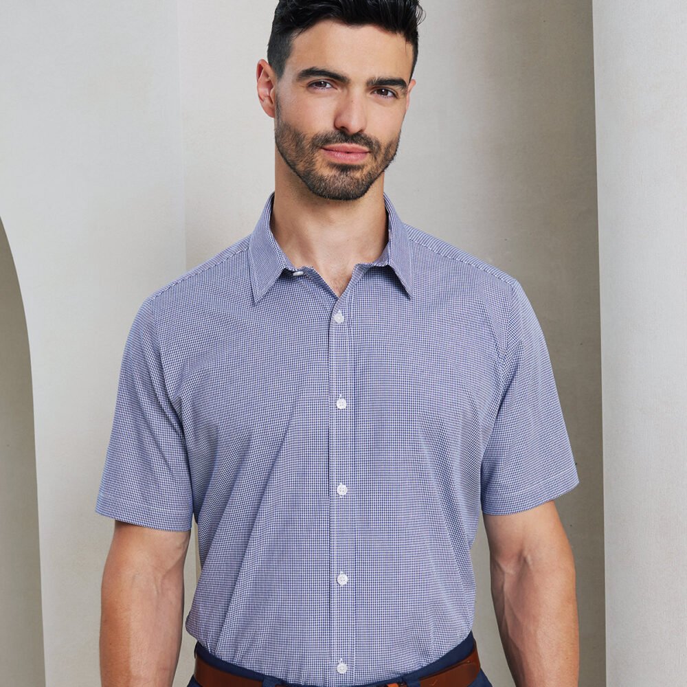 Microcheck (Gingham) short sleeve cotton shirt