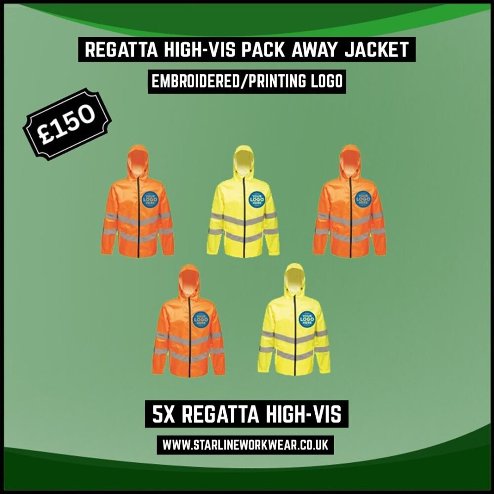 5 x Regatta High-Vis Packaway Jackets – Lightweight, Waterproof & EN Certified
